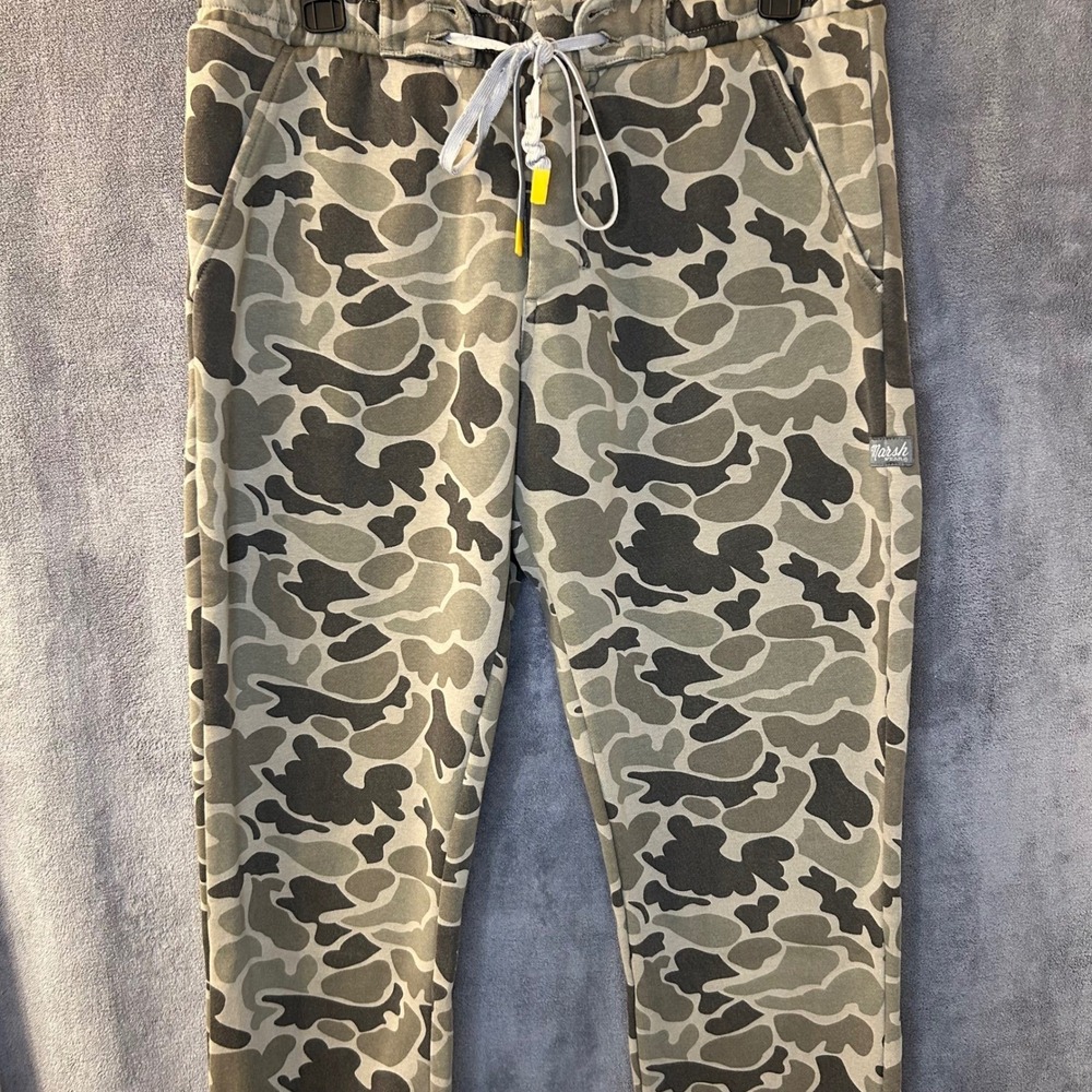 Marsh Wear Mens Medium Duck Camo Fleece Jogger Pants Sweatpants Green